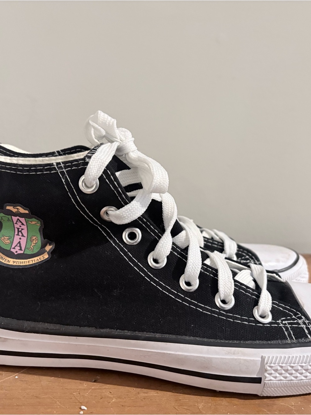 Women’s  Black High-Top Canvas Sneakers with White Laces AKA Sorority 9.5